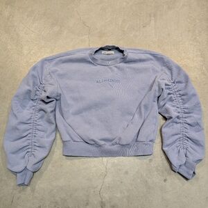 smAllSaints Girls 10-11 Ruched Sleeve Cropped Sweatshirt Purple Crew Neck